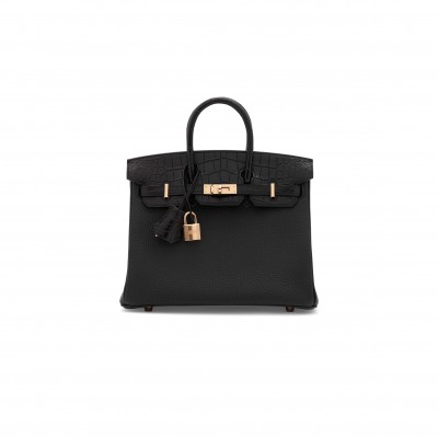 HERMÈS MASTER BIRKIN 30 MATTE CROCODILE AND TOGO LEATHER BLACK BAG GOLD BUCKLE H076235CK29 (30*22*16cm)